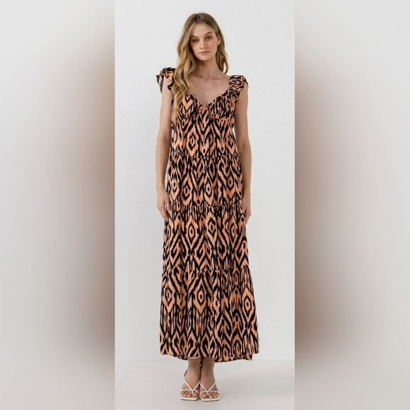 English Factory Tiger Print Ruffle Sleeve Maxi Dress Size Medium NWT - Picture 4 of 11